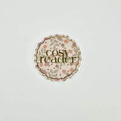 Aestetic autumn sticker with floral design and gold detail text 'cosy reader'. Side view
UK Small shop