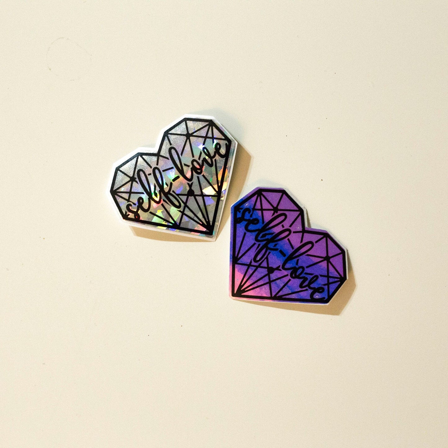 Holographic aesthetic self love heart sticker. Top view