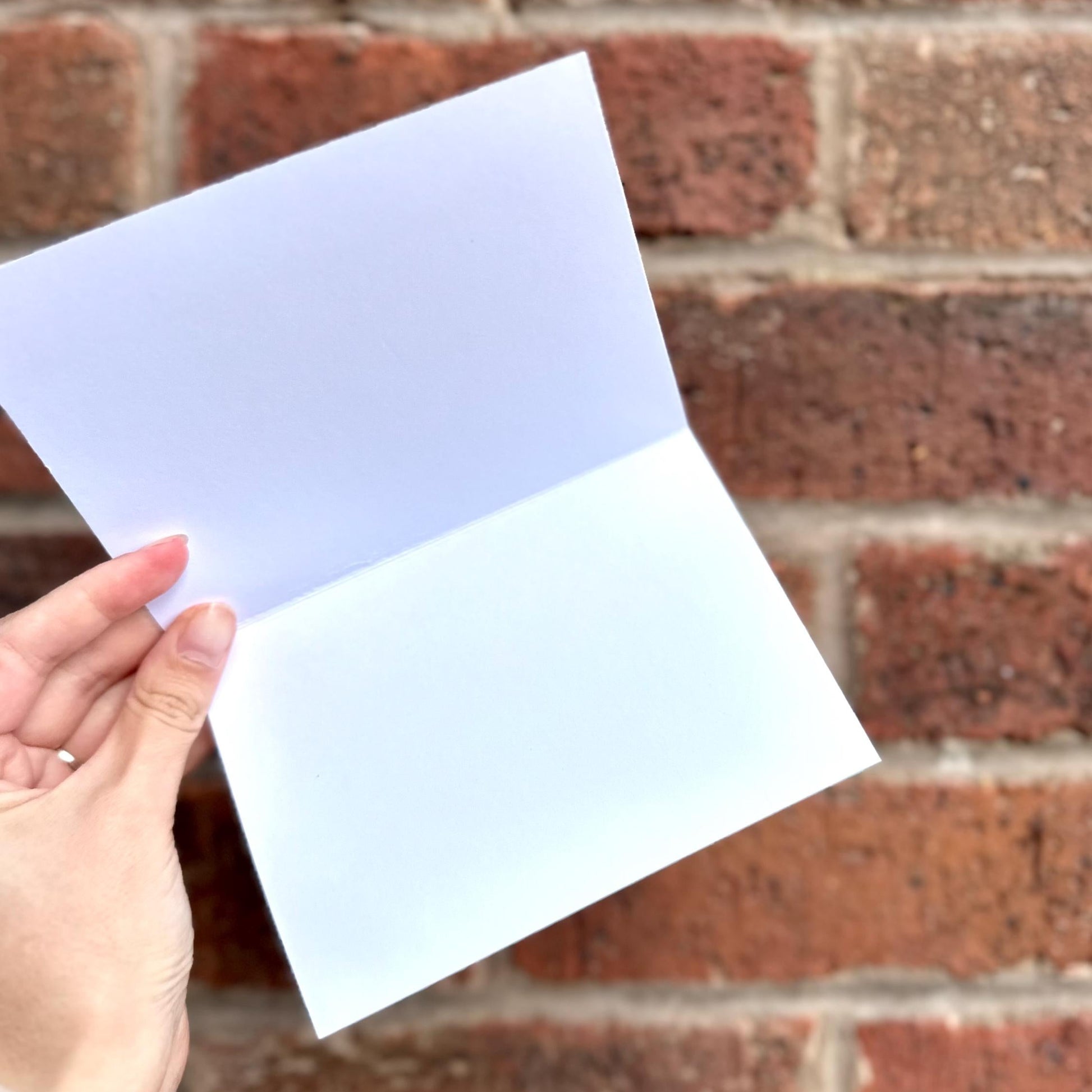 Showing inside of a greeting card. Frontal showcase