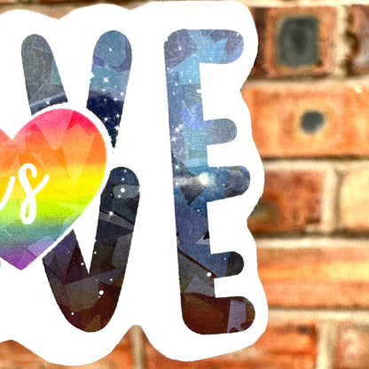 lgbtq love is love colorful heart sticker with holographic finish. Frontal