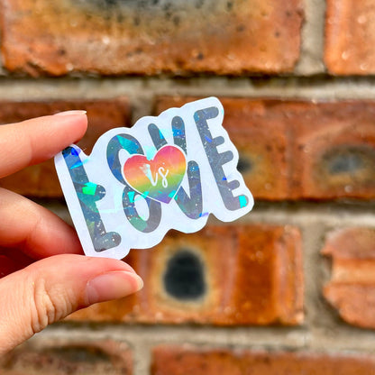 lgbtq love is love colorful heart sticker with holographic finish. Frontal