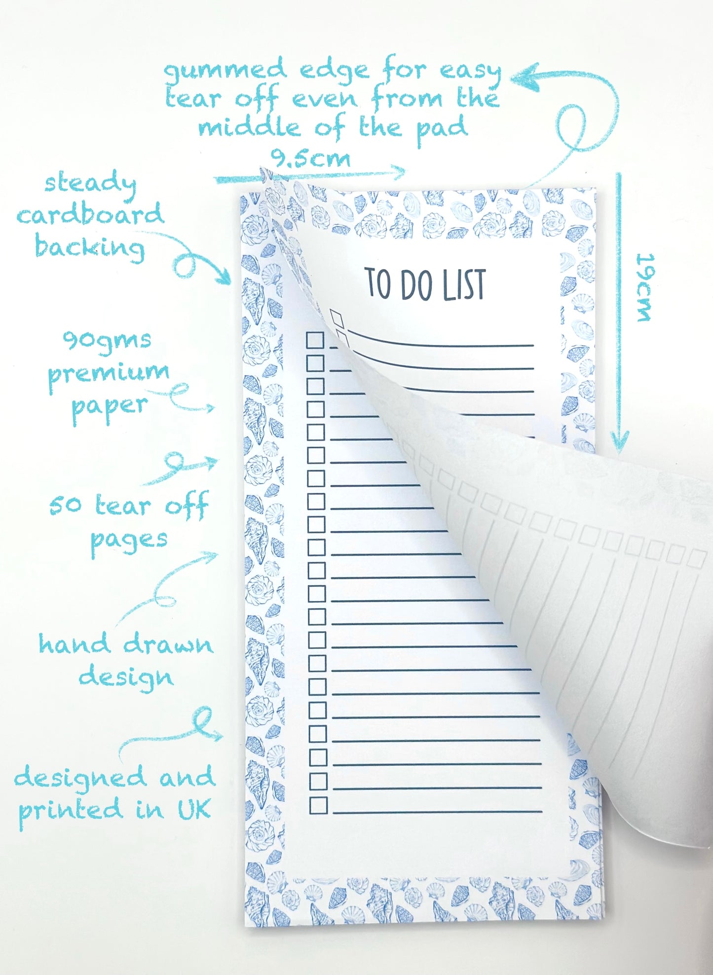 coastal-themed 'To Do List' pad with tear-off pages and descriptive text on a white background.