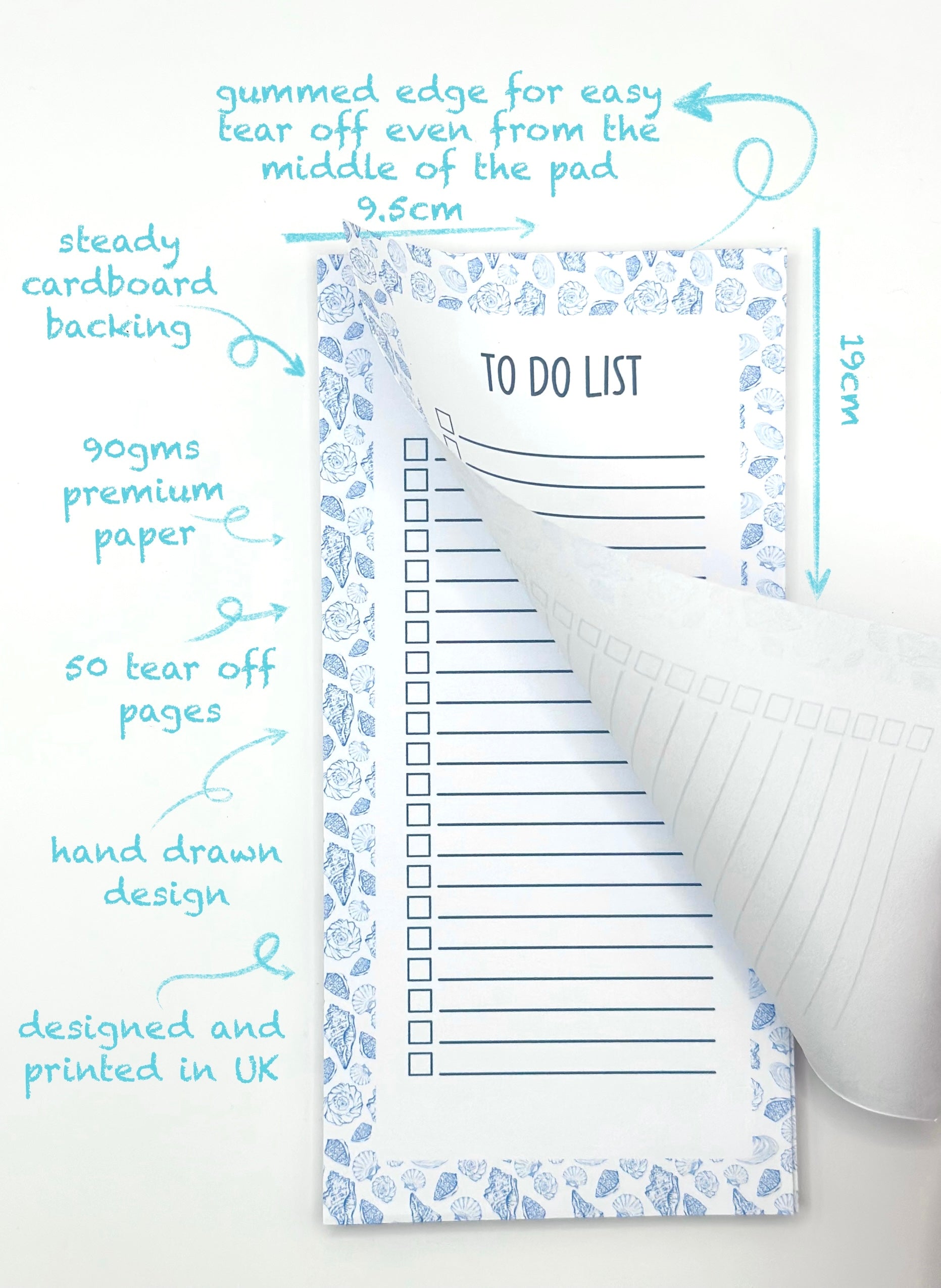 coastal-themed 'To Do List' pad with tear-off pages and descriptive text on a white background.