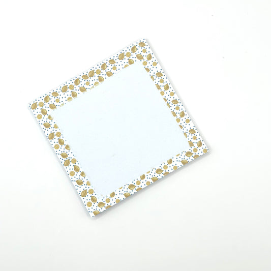 White square memo ad with lemon themed border on a white background